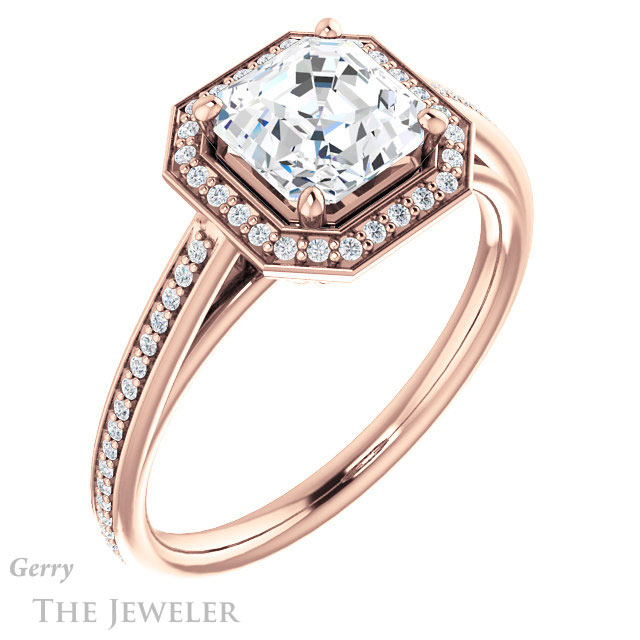 14k Rose Gold Asscher Cut Forever One Engagement Ring Setting #GTJ1225-asscher-fo-r