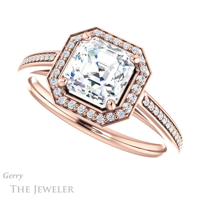 14k Rose Gold Asscher Cut Forever One Engagement Ring Setting #GTJ1225-asscher-fo-r
