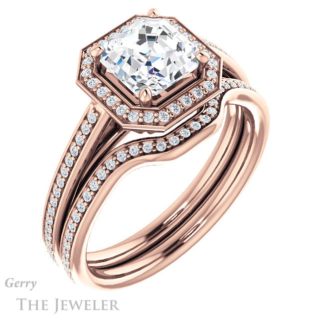 14k Rose Gold Asscher Cut Forever One Engagement Ring Setting #GTJ1225-asscher-fo-r