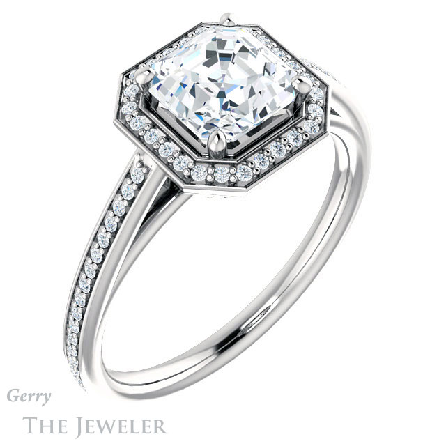 14k White Gold Asscher Cut Forever One Engagement Ring Setting #GTJ1225-asscher-fo-w 4 14k White Gold Asscher Cut Forever One Engagement Ring Setting #GTJ1225-asscher-fo-w