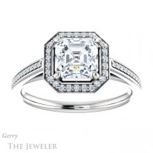 14k White Gold Asscher Cut Forever One Engagement Ring Setting #GTJ1225-asscher-fo-w 1 14k White Gold Asscher Cut Forever One Engagement Ring Setting #GTJ1225-asscher-fo-w