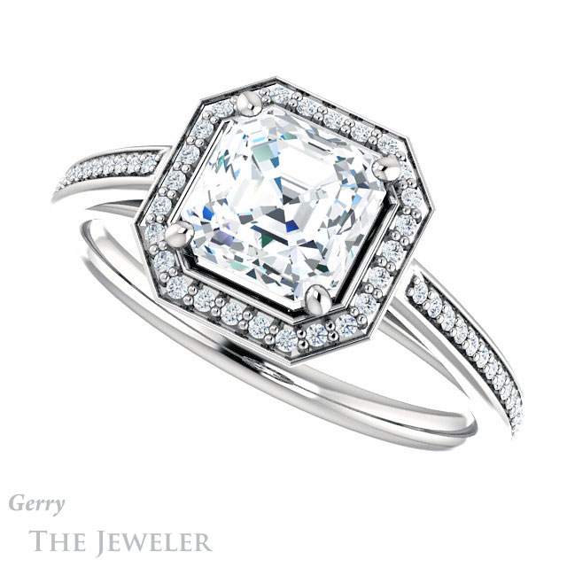 14k White Gold Asscher Cut Forever One Engagement Ring Setting #GTJ1225-asscher-fo-w 5 14k White Gold Asscher Cut Forever One Engagement Ring Setting #GTJ1225-asscher-fo-w