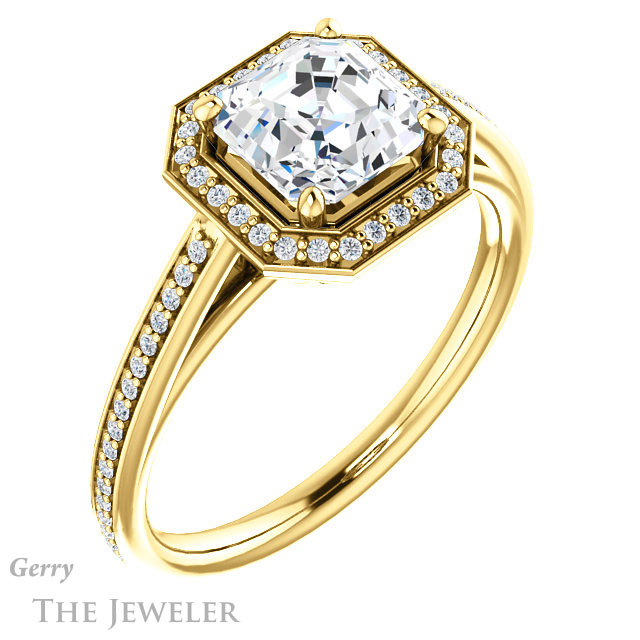 14k Yellow Gold Asscher Cut Forever One Engagement Ring Setting #GTJ1225-asscher-fo-y 4 14k Yellow Gold Asscher Cut Forever One Engagement Ring Setting #GTJ1225-asscher-fo-y