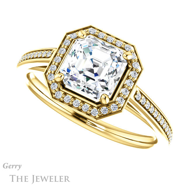 14k Yellow Gold Asscher Cut Forever One Engagement Ring Setting #GTJ1225-asscher-fo-y 5 14k Yellow Gold Asscher Cut Forever One Engagement Ring Setting #GTJ1225-asscher-fo-y