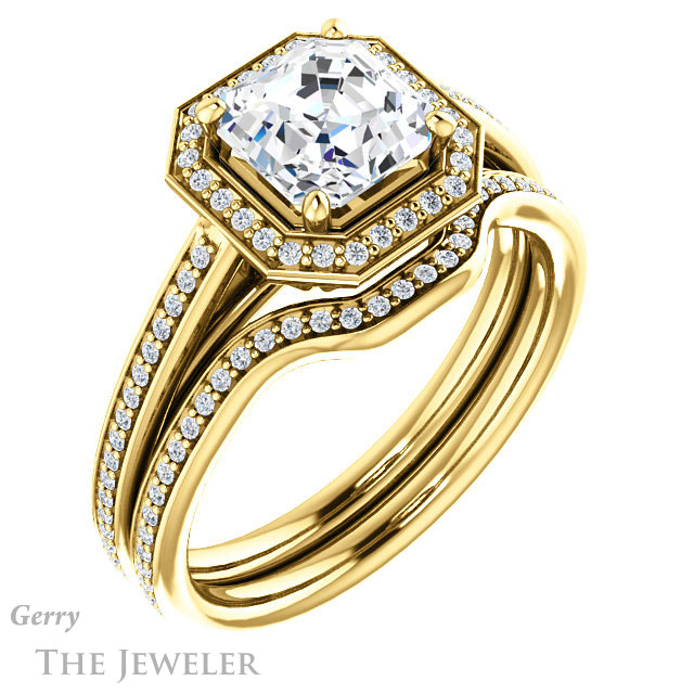 14k Yellow Gold Asscher Cut Forever One Engagement Ring Setting #GTJ1225-asscher-fo-y 6 14k Yellow Gold Asscher Cut Forever One Engagement Ring Setting #GTJ1225-asscher-fo-y