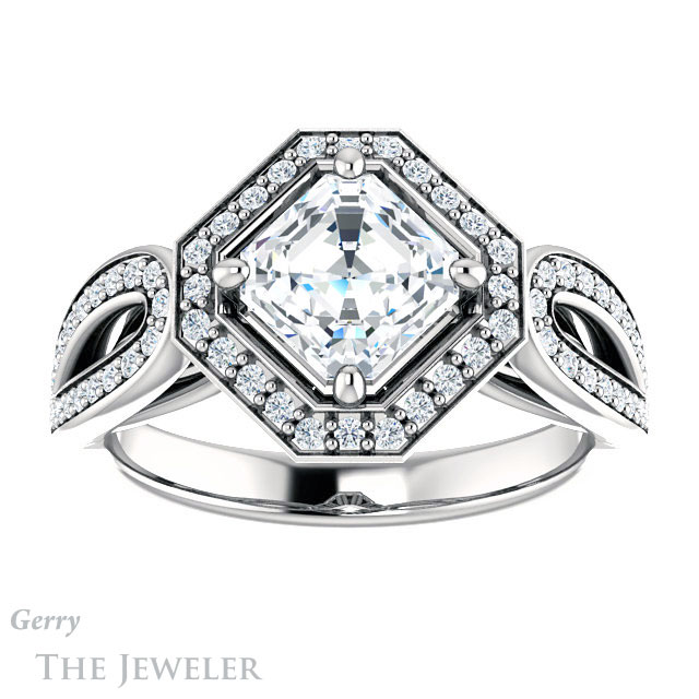 Asscher Cut Forever One Engagement Ring Setting #GTJ1226-asscher-fo-w | Gerry The Jeweler 14k White Gold Asscher Cut Forever One Engagement Ring Setting #GTJ1226-asscher-fo-w
