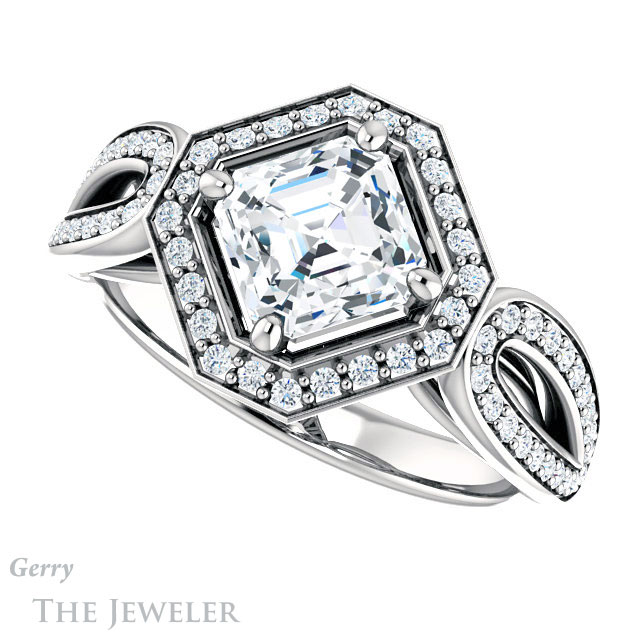 Asscher Cut Forever One Engagement Ring Setting #GTJ1226-asscher-fo-w | Gerry The Jeweler 14k White Gold Asscher Cut Forever One Engagement Ring Setting #GTJ1226-asscher-fo-w