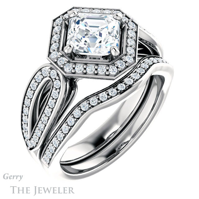 Asscher Cut Forever One Engagement Ring Setting #GTJ1226-asscher-fo-w | Gerry The Jeweler 14k White Gold Asscher Cut Forever One Engagement Ring Setting #GTJ1226-asscher-fo-w