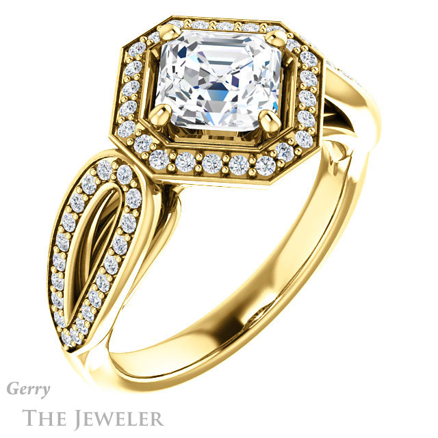 Asscher Cut Forever One Engagement Ring Setting #GTJ1226-asscher-fo-y | Gerry The Jeweler 14k Yellow Gold Asscher Cut Forever One Engagement Ring Setting #GTJ1226-asscher-fo-y