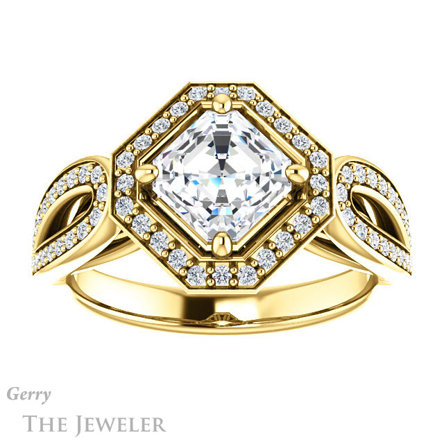 Asscher Cut Forever One Engagement Ring Setting #GTJ1226-asscher-fo-y | Gerry The Jeweler 14k Yellow Gold Asscher Cut Forever One Engagement Ring Setting #GTJ1226-asscher-fo-y