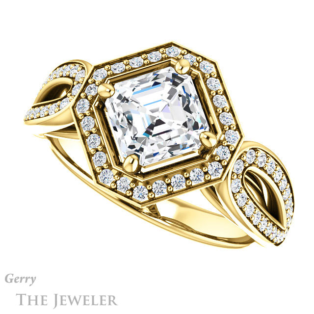 Asscher Cut Forever One Engagement Ring Setting #GTJ1226-asscher-fo-y | Gerry The Jeweler 14k Yellow Gold Asscher Cut Forever One Engagement Ring Setting #GTJ1226-asscher-fo-y