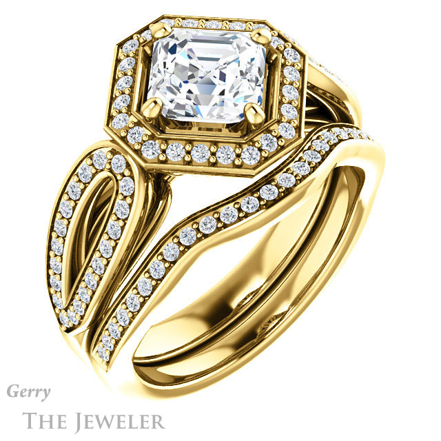 Asscher Cut Forever One Engagement Ring Setting #GTJ1226-asscher-fo-y | Gerry The Jeweler 14k Yellow Gold Asscher Cut Forever One Engagement Ring Setting #GTJ1226-asscher-fo-y
