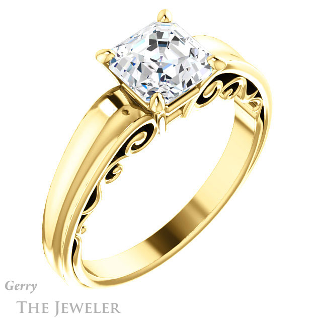 Asscher Cut Forever One Engagement Ring Setting #GTJ1227-asscher-fo-y | Gerry The Jeweler 14k Yellow Gold Asscher Cut Forever One Engagement Ring Setting #GTJ1227-asscher-fo-y
