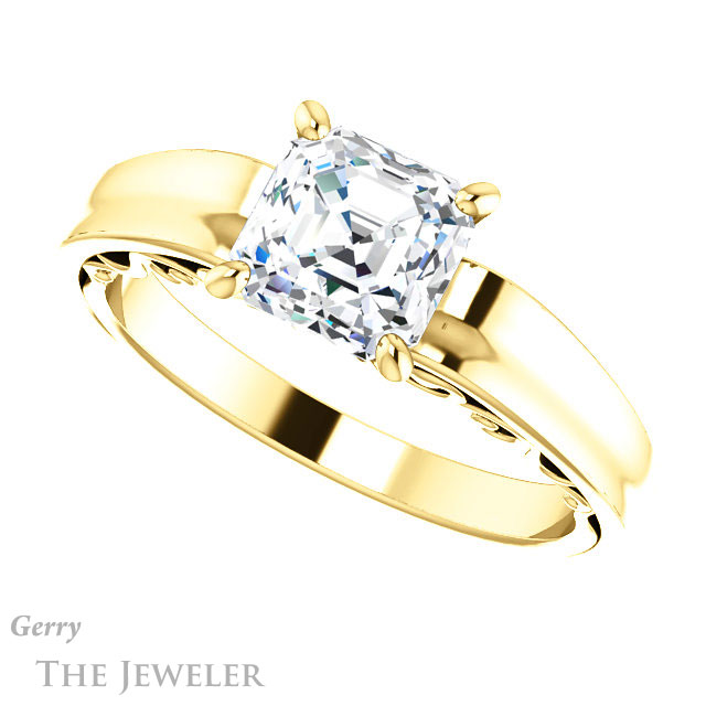 Asscher Cut Forever One Engagement Ring Setting #GTJ1227-asscher-fo-y | Gerry The Jeweler 14k Yellow Gold Asscher Cut Forever One Engagement Ring Setting #GTJ1227-asscher-fo-y