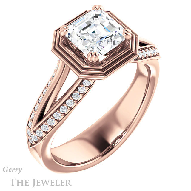 Asscher Cut Forever One Engagement Ring Setting #GTJ1228-asscher-fo-r | Gerry The Jeweler 14k Rose Gold Asscher Cut Forever One Engagement Ring Setting #GTJ1228-asscher-fo-r