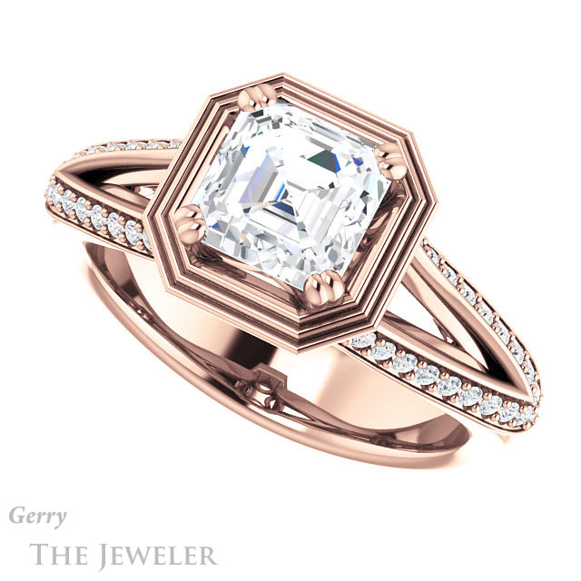 Asscher Cut Forever One Engagement Ring Setting #GTJ1228-asscher-fo-r | Gerry The Jeweler 14k Rose Gold Asscher Cut Forever One Engagement Ring Setting #GTJ1228-asscher-fo-r