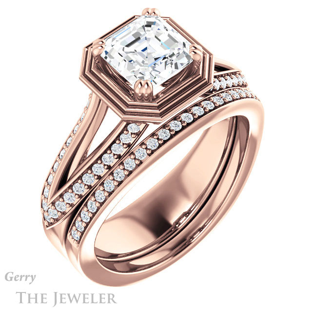 Asscher Cut Forever One Engagement Ring Setting #GTJ1228-asscher-fo-r | Gerry The Jeweler 14k Rose Gold Asscher Cut Forever One Engagement Ring Setting #GTJ1228-asscher-fo-r