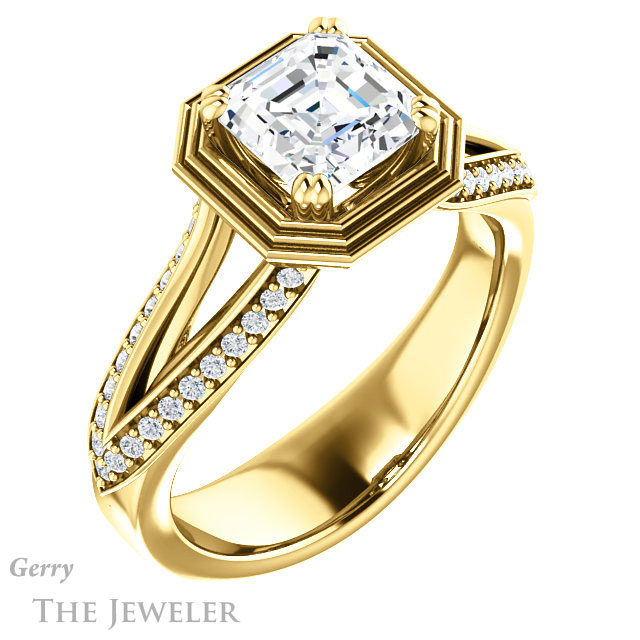 Asscher Cut Forever One Engagement Ring Setting #GTJ1228-asscher-fo-y | Gerry The Jeweler 14k Yellow Gold Asscher Cut Forever One Engagement Ring Setting #GTJ1228-asscher-fo-y