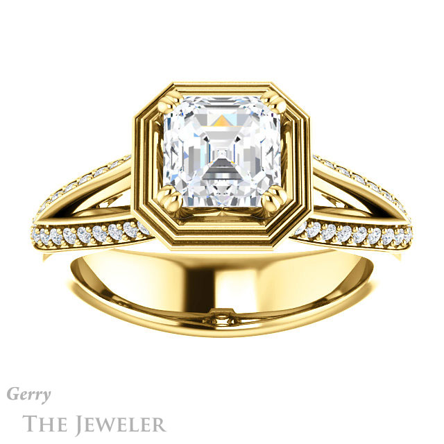 Asscher Cut Forever One Engagement Ring Setting #GTJ1228-asscher-fo-y | Gerry The Jeweler 14k Yellow Gold Asscher Cut Forever One Engagement Ring Setting #GTJ1228-asscher-fo-y