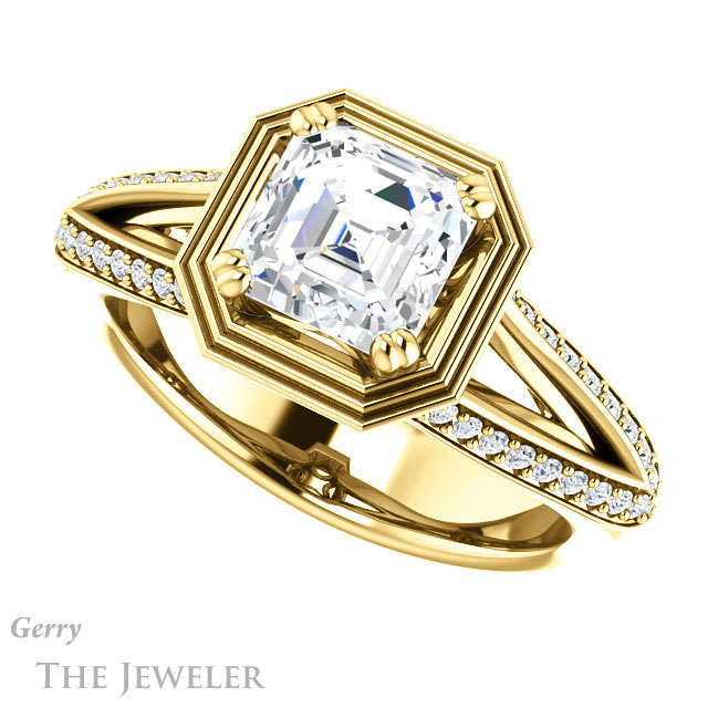Asscher Cut Forever One Engagement Ring Setting #GTJ1228-asscher-fo-y | Gerry The Jeweler 14k Yellow Gold Asscher Cut Forever One Engagement Ring Setting #GTJ1228-asscher-fo-y