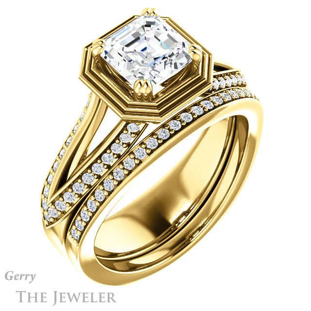 Asscher Cut Forever One Engagement Ring Setting #GTJ1228-asscher-fo-y | Gerry The Jeweler 14k Yellow Gold Asscher Cut Forever One Engagement Ring Setting #GTJ1228-asscher-fo-y