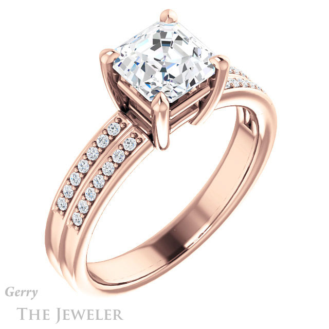 14k Rose Gold Asscher Cut Forever One Engagement Ring Setting #GTJ1229-asscher-fo-r