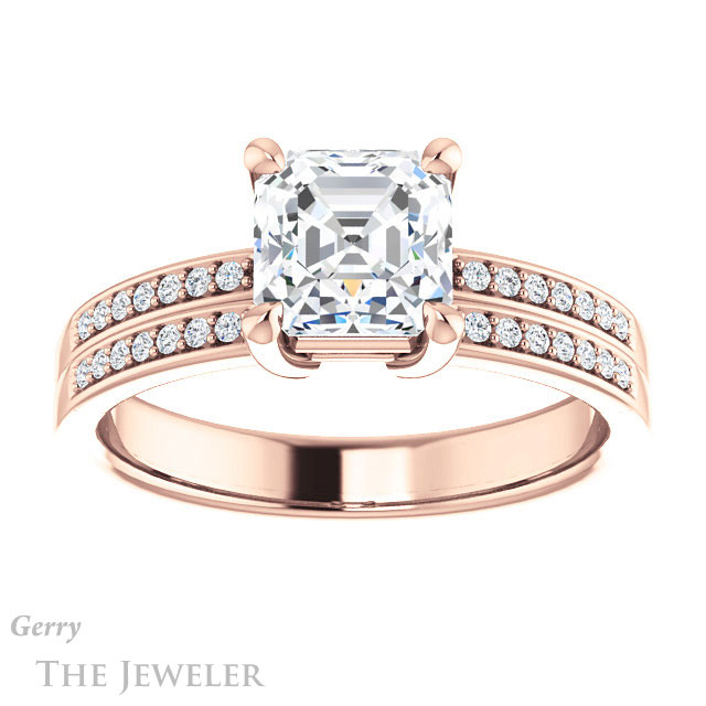 14k Rose Gold Asscher Cut Forever One Engagement Ring Setting #GTJ1229-asscher-fo-r