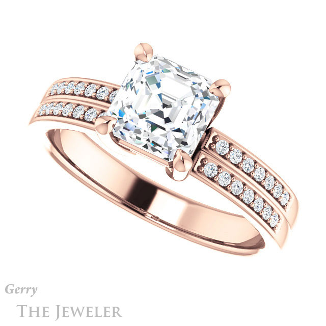 14k Rose Gold Asscher Cut Forever One Engagement Ring Setting #GTJ1229-asscher-fo-r
