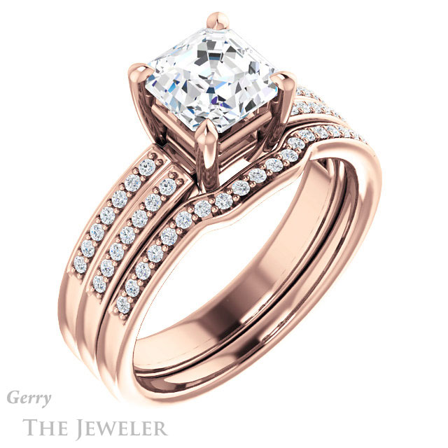 14k Rose Gold Asscher Cut Forever One Engagement Ring Setting #GTJ1229-asscher-fo-r