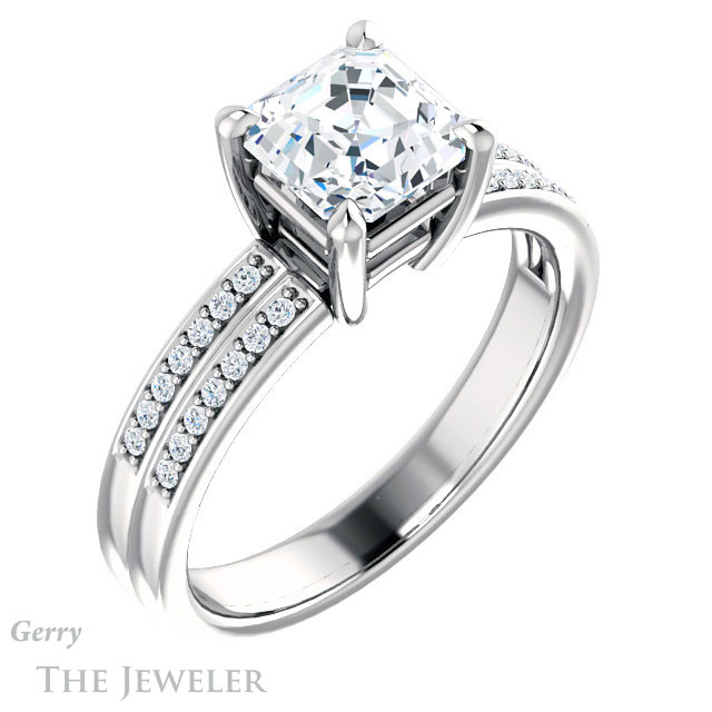 14k White Gold Asscher Cut Forever One Engagement Ring Setting #GTJ1229-asscher-fo-w
