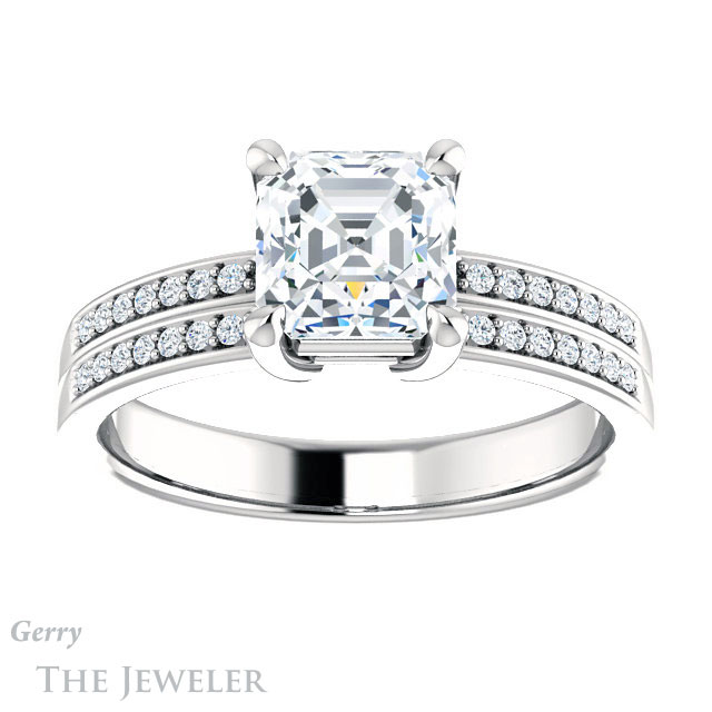 14k White Gold Asscher Cut Forever One Engagement Ring Setting #GTJ1229-asscher-fo-w