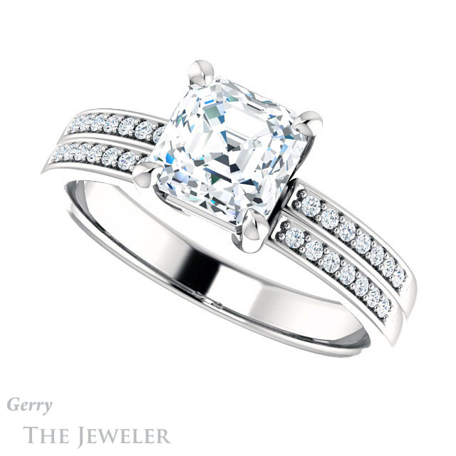 14k White Gold Asscher Cut Forever One Engagement Ring Setting #GTJ1229-asscher-fo-w