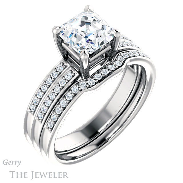14k White Gold Asscher Cut Forever One Engagement Ring Setting #GTJ1229-asscher-fo-w