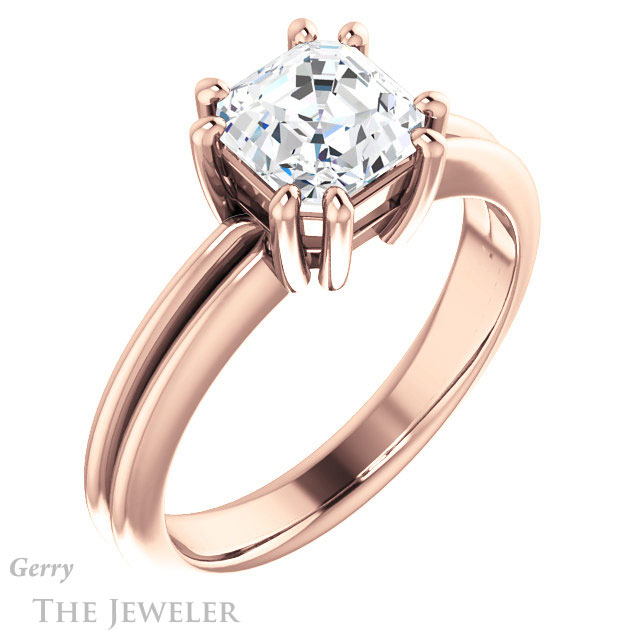 Asscher Cut Forever One Engagement Ring Setting #GTJ1230-asscher-fo-r | Gerry The Jeweler 14k Rose Gold Asscher Cut Forever One Engagement Ring Setting #GTJ1230-asscher-fo-r