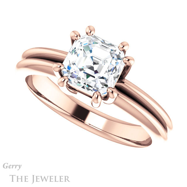 Asscher Cut Forever One Engagement Ring Setting #GTJ1230-asscher-fo-r | Gerry The Jeweler 14k Rose Gold Asscher Cut Forever One Engagement Ring Setting #GTJ1230-asscher-fo-r