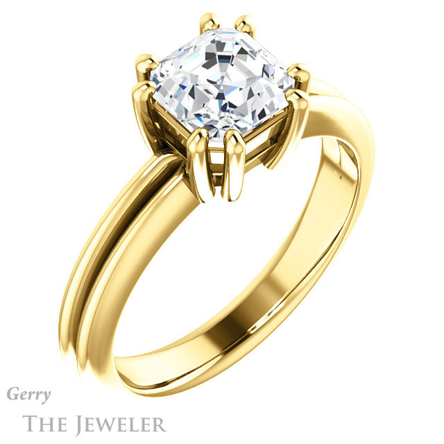Asscher Cut Forever One Engagement Ring Setting #GTJ1230-asscher-fo-y | Gerry The Jeweler 14k Yellow Gold Asscher Cut Forever One Engagement Ring Setting #GTJ1230-asscher-fo-y