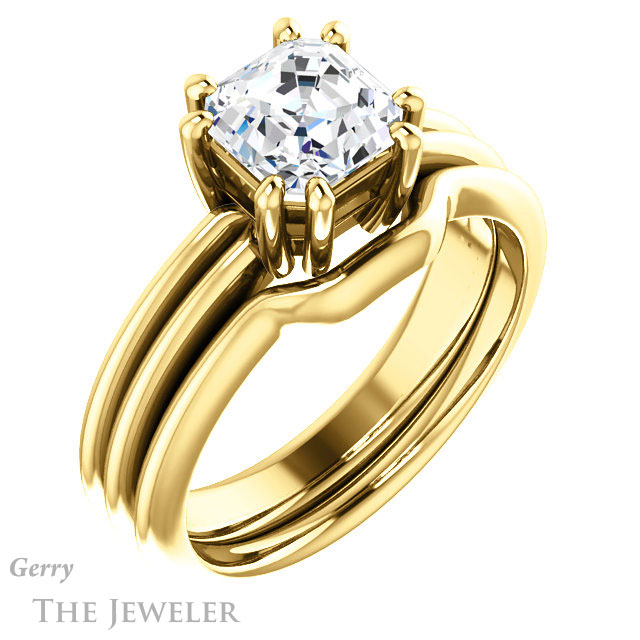 Asscher Cut Forever One Engagement Ring Setting #GTJ1230-asscher-fo-y | Gerry The Jeweler 14k Yellow Gold Asscher Cut Forever One Engagement Ring Setting #GTJ1230-asscher-fo-y