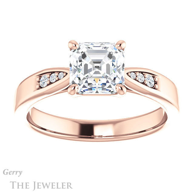 14k Rose Gold Asscher Cut Forever One Engagement Ring Setting #GTJ1232-asscher-fo-r