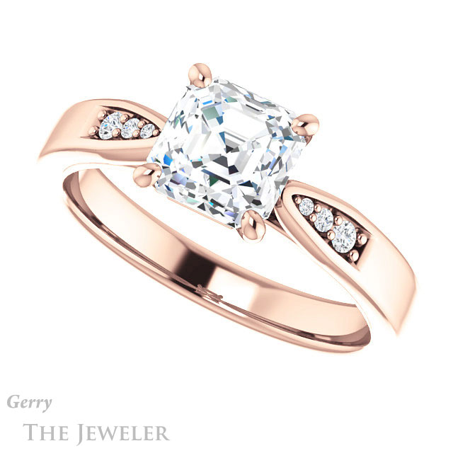 14k Rose Gold Asscher Cut Forever One Engagement Ring Setting #GTJ1232-asscher-fo-r