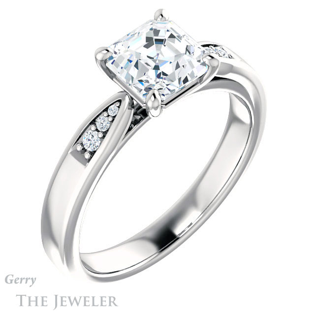 14k White Gold Asscher Cut Forever One Engagement Ring Setting #GTJ1232-asscher-fo-w 4 14k White Gold Asscher Cut Forever One Engagement Ring Setting #GTJ1232-asscher-fo-w