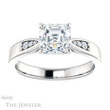 14k White Gold Asscher Cut Forever One Engagement Ring Setting #GTJ1232-asscher-fo-w 1 14k White Gold Asscher Cut Forever One Engagement Ring Setting #GTJ1232-asscher-fo-w