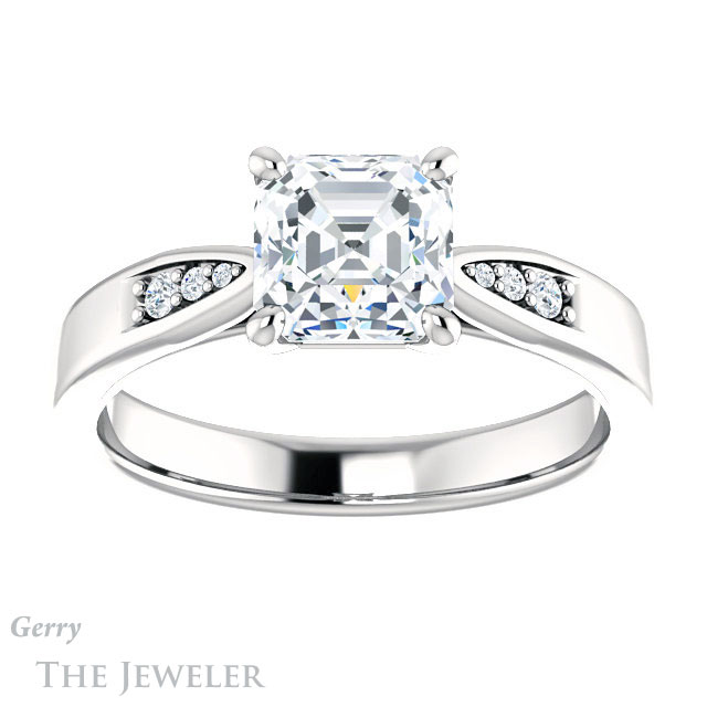 14k White Gold Asscher Cut Forever One Engagement Ring Setting #GTJ1232-asscher-fo-w