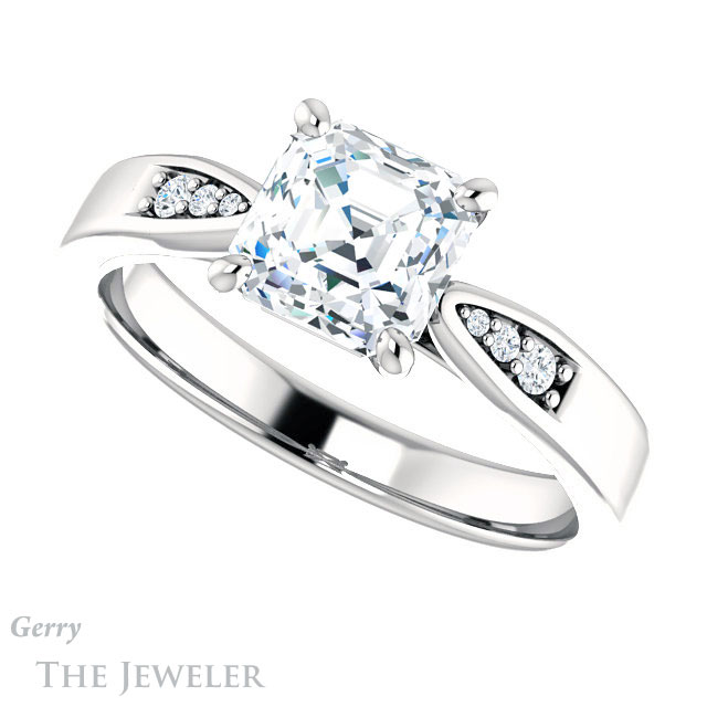 14k White Gold Asscher Cut Forever One Engagement Ring Setting #GTJ1232-asscher-fo-w 5 14k White Gold Asscher Cut Forever One Engagement Ring Setting #GTJ1232-asscher-fo-w