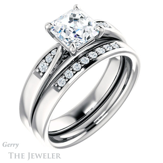 14k White Gold Asscher Cut Forever One Engagement Ring Setting #GTJ1232-asscher-fo-w 6 14k White Gold Asscher Cut Forever One Engagement Ring Setting #GTJ1232-asscher-fo-w