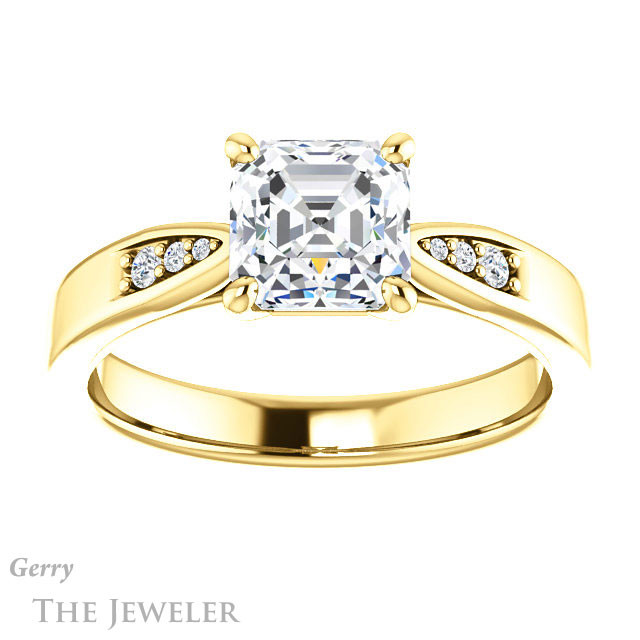 14k Yellow Gold Asscher Cut Forever One Engagement Ring Setting #GTJ1232-asscher-fo-y