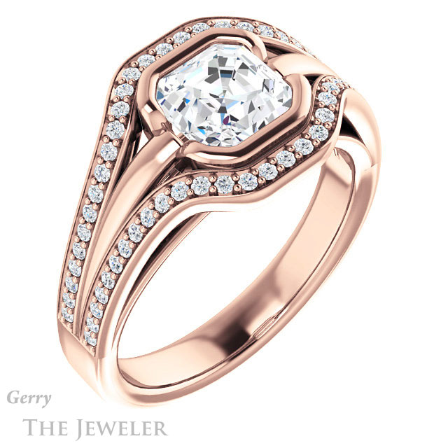 Asscher Cut Forever One Engagement Ring Setting #GTJ1236-asscher-fo-r | Gerry The Jeweler 14k Rose Gold Asscher Cut Forever One Engagement Ring Setting #GTJ1236-asscher-fo-r