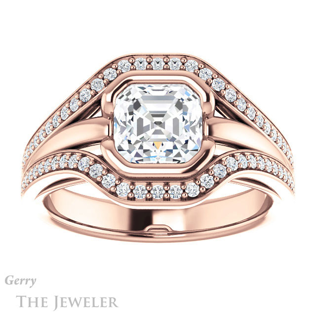 Asscher Cut Forever One Engagement Ring Setting #GTJ1236-asscher-fo-r | Gerry The Jeweler 14k Rose Gold Asscher Cut Forever One Engagement Ring Setting #GTJ1236-asscher-fo-r
