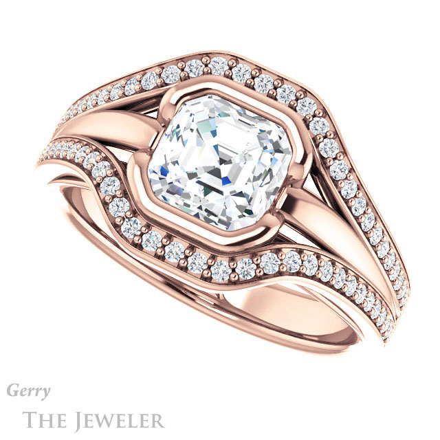 Asscher Cut Forever One Engagement Ring Setting #GTJ1236-asscher-fo-r | Gerry The Jeweler 14k Rose Gold Asscher Cut Forever One Engagement Ring Setting #GTJ1236-asscher-fo-r