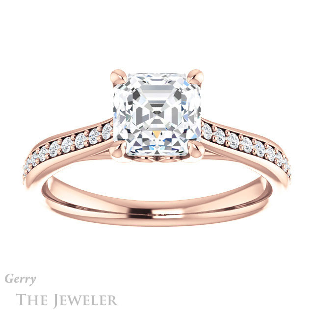 14k Rose Gold Asscher Cut Forever One Engagement Ring Setting #GTJ1238-asscher-fo-r