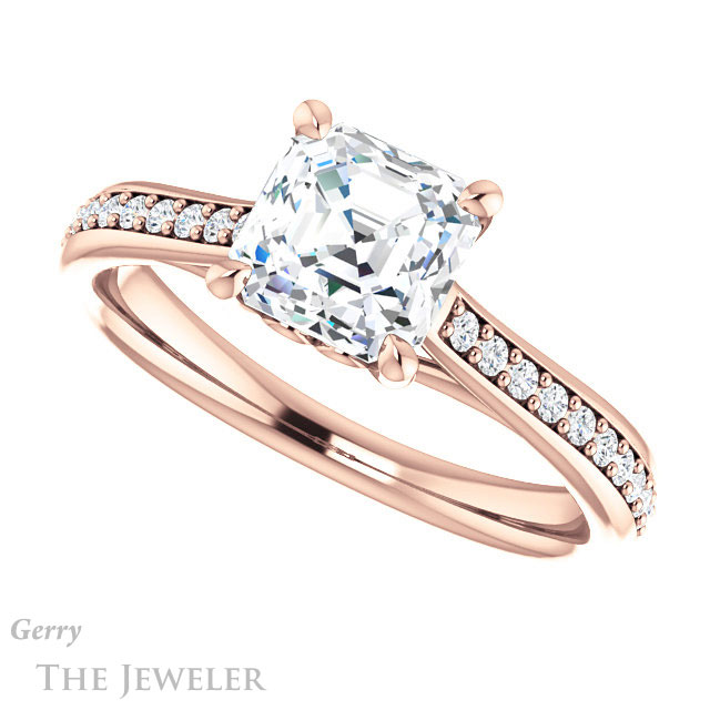 14k Rose Gold Asscher Cut Forever One Engagement Ring Setting #GTJ1238-asscher-fo-r 5 14k Rose Gold Asscher Cut Forever One Engagement Ring Setting #GTJ1238-asscher-fo-r